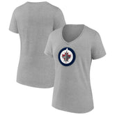 Winnipeg Jets - Women's Primary Logo Team V-Neck T-Shirt Heather Gray