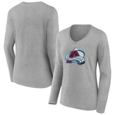 Colorado Avalanche - Women's Primary Logo Team Long Sleeve V-Neck T-Shirt Heather Gray
