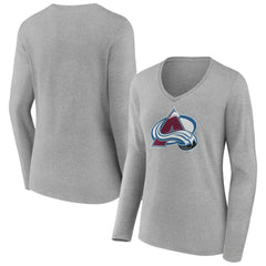 Colorado Avalanche - Women's Primary Logo Team Long Sleeve V-Neck T-Shirt Heather Gray