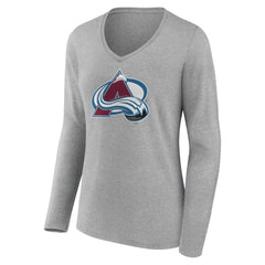 Colorado Avalanche - Women's Primary Logo Team Long Sleeve V-Neck T-Shirt Heather Gray