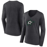 Dallas Stars - Women's Primary Team Logo Long Sleeve V-Neck T-Shirt Heather Charcoal