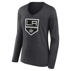 Los Angeles Kings - Women's Primary Team Logo Long Sleeve V-Neck T-Shirt Heather Charcoal