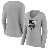 Los Angeles Kings - Women's Primary Logo Team Long Sleeve V-Neck T-Shirt Heather Gray