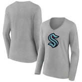 Seattle Kraken Women's Primary Logo Team Long Sleeve V-Neck T-Shirt Heather Gray