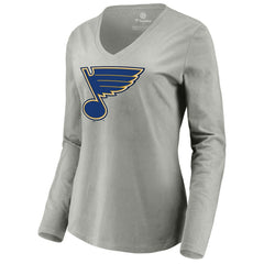 St. Louis Blues - Women's Primary Logo Team Long Sleeve V-Neck T-Shirt Heather Gray