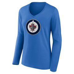 Winnipeg Jets - Women's Primary Team Logo Long Sleeve V-Neck T-Shirt Blue