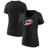 Carolina Hurricanes - Women's Team Primary Logo V-Neck T-Shirt Black