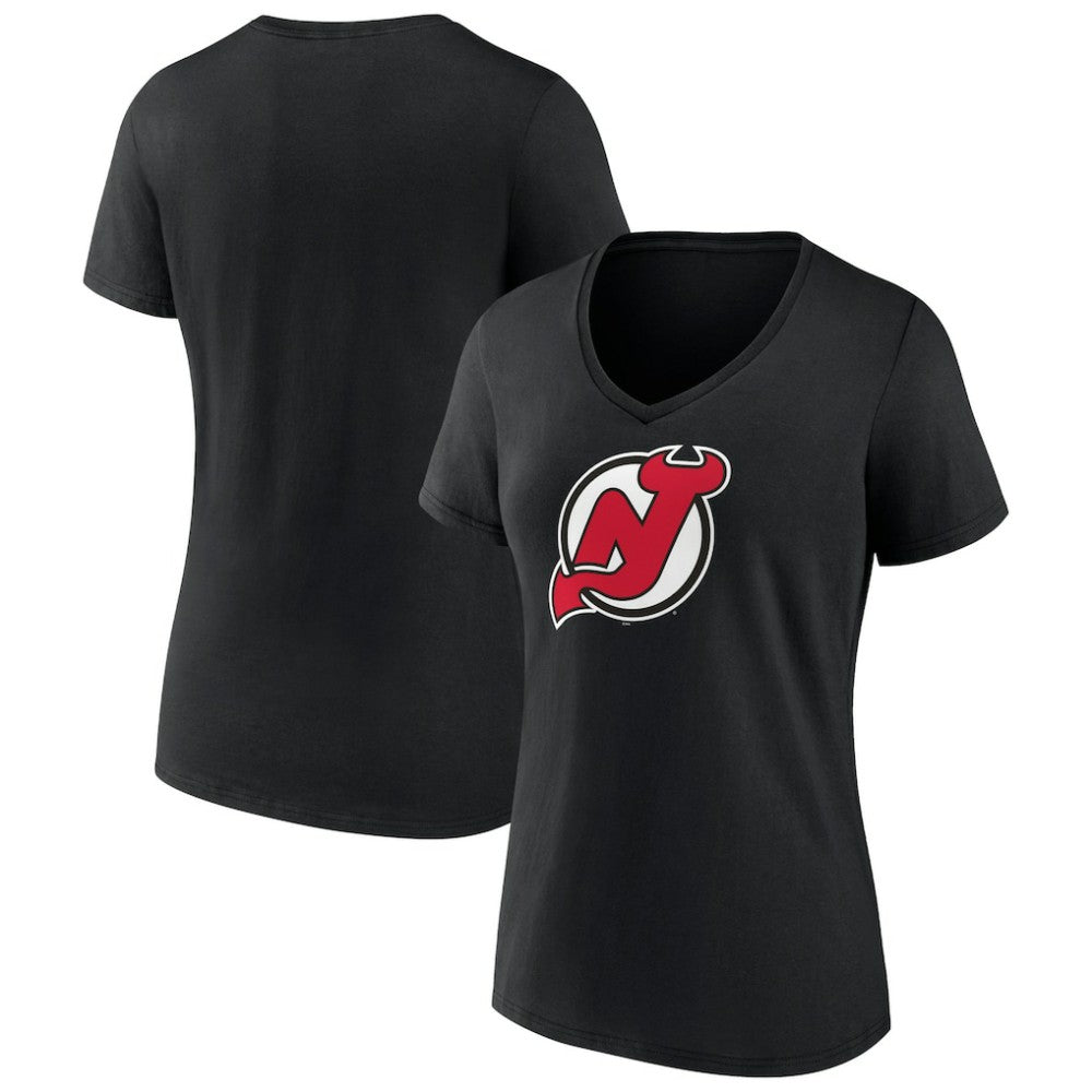 New Jersey Devils - Women's Team Primary Logo V-Neck T-Shirt Black