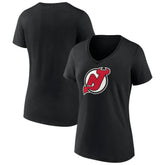 New Jersey Devils - Women's Team Primary Logo V-Neck T-Shirt Black