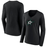 Dallas Stars - Women's Primary Team Logo Long Sleeve V-Neck T-Shirt Black