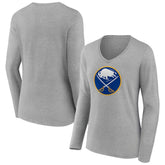 Buffalo Sabres - Women's Primary Logo Team Long Sleeve V-Neck T-Shirt Heather Gray