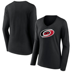 Carolina Hurricanes - Women's Primary Team Logo Long Sleeve V-Neck T-Shirt Black