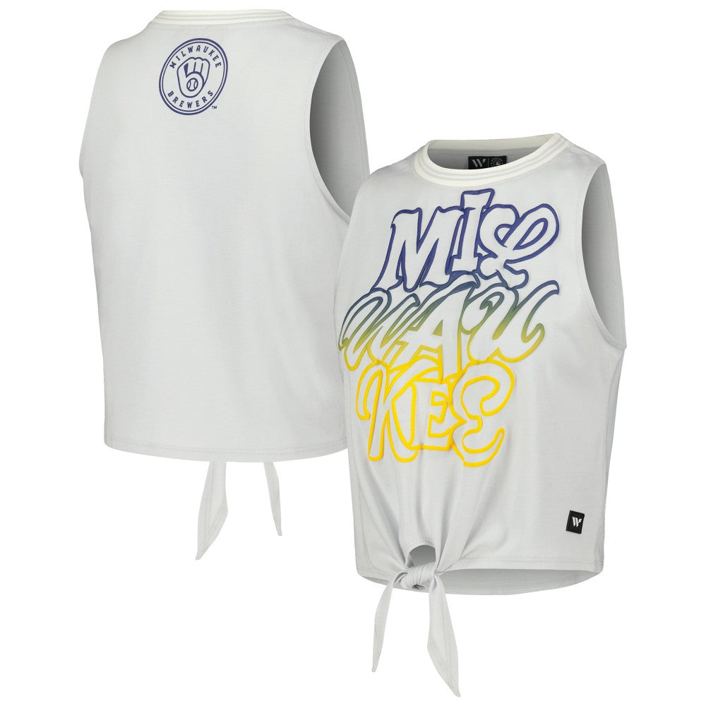 Milwaukee Brewers The Wild Collective Women's Twisted Tie Front Tank Top On Sale