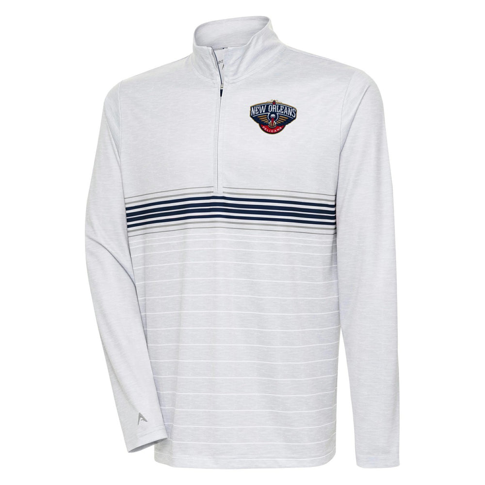 NBA - New Orleans Pelicans Antigua Bullseye Quarter-Zip Pullover Top - Heather Gray/Navy