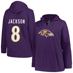 Lamar Jackson Baltimore Ravens Profile Women's Plus Size Player Name & Number Pullover Hoodie Purple - NFL
