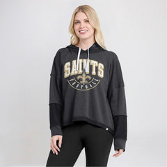 New Orleans Saints Women's Lightewight Modest Crop Lounge Helmet Arch Pullover Hoodie Charcoal - Fanatics