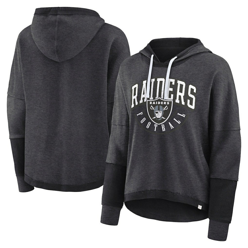 Las Vegas Raiders Women's Lightewight Modest Crop Lounge Helmet Arch Pullover Hoodie Charcoal - Fanatics