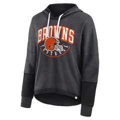 Cleveland Browns Women's Lightewight Modest Crop Lounge Helmet Arch Pullover Hoodie Charcoal - Fanatics
