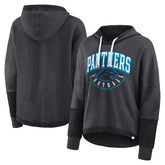 Carolina Panthers Women's Lightewight Modest Crop Lounge Helmet Arch Pullover Hoodie Charcoal - Fanatics