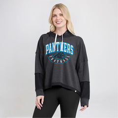 Carolina Panthers Women's Lightewight Modest Crop Lounge Helmet Arch Pullover Hoodie Charcoal - Fanatics