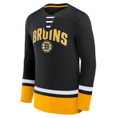 Boston Bruins Fanatics Back Pass Lace-Up Long Sleeve T-Shirt Black