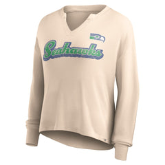 Seattle Seahawks Women's Go For It Notch Neck Waffle Knit Lightweight Long Sleeve T-Shirt Tan - Fanatics