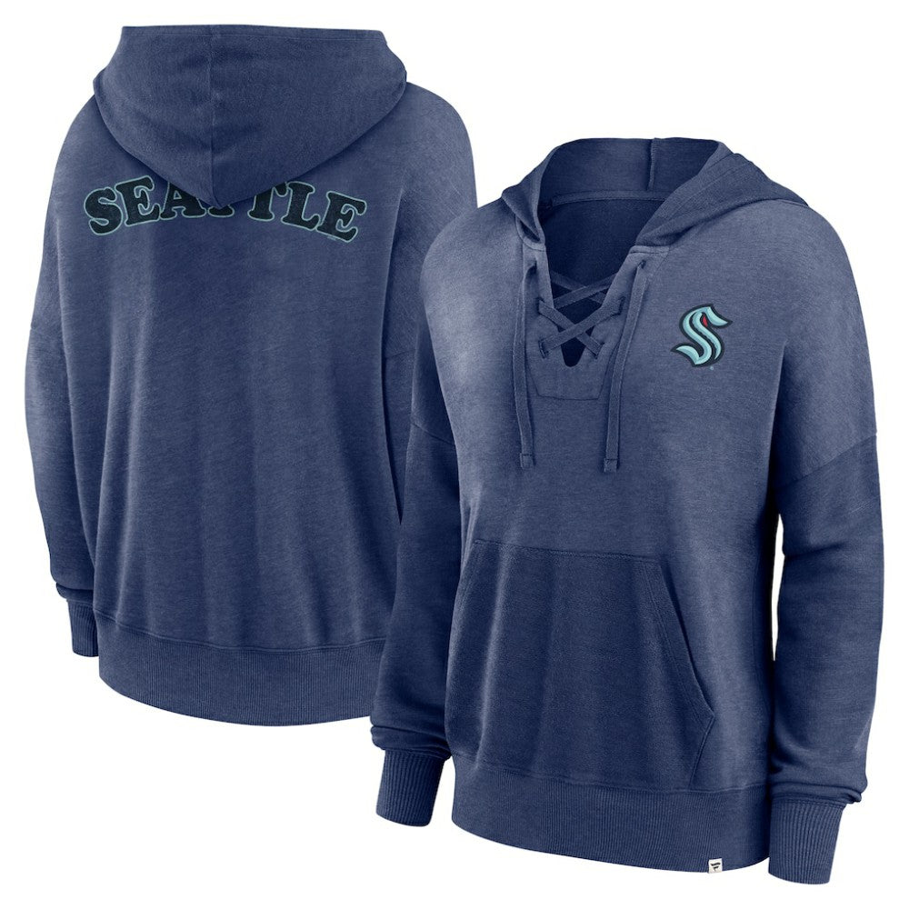 Seattle Kraken Fanatics Women's Breakout Lace-Up Pullover Hoodie Navy