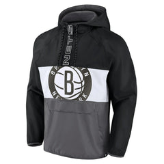 Fanatics - Brooklyn Nets Anorak Flagrant Foul Color-Block Raglan Hoodie Half-Zip Jacket - Black/Gray