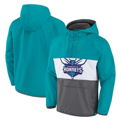 Fanatics - Charlotte Hornets Anorak Flagrant Foul Color-Block Raglan Hoodie Half-Zip Jacket - Teal/Gray