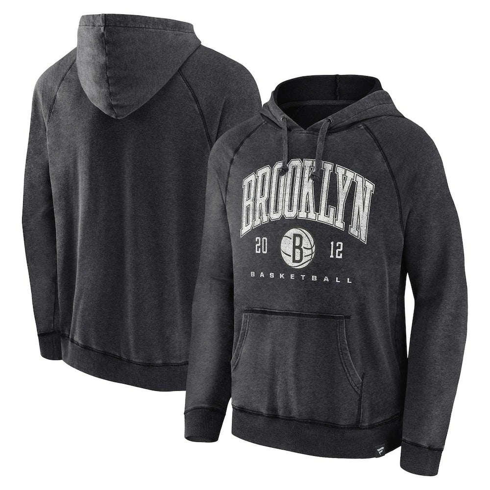 Fanatics - Brooklyn Nets Foul Trouble Snow Wash Raglan Pullover Hoodie - Heather Charcoal