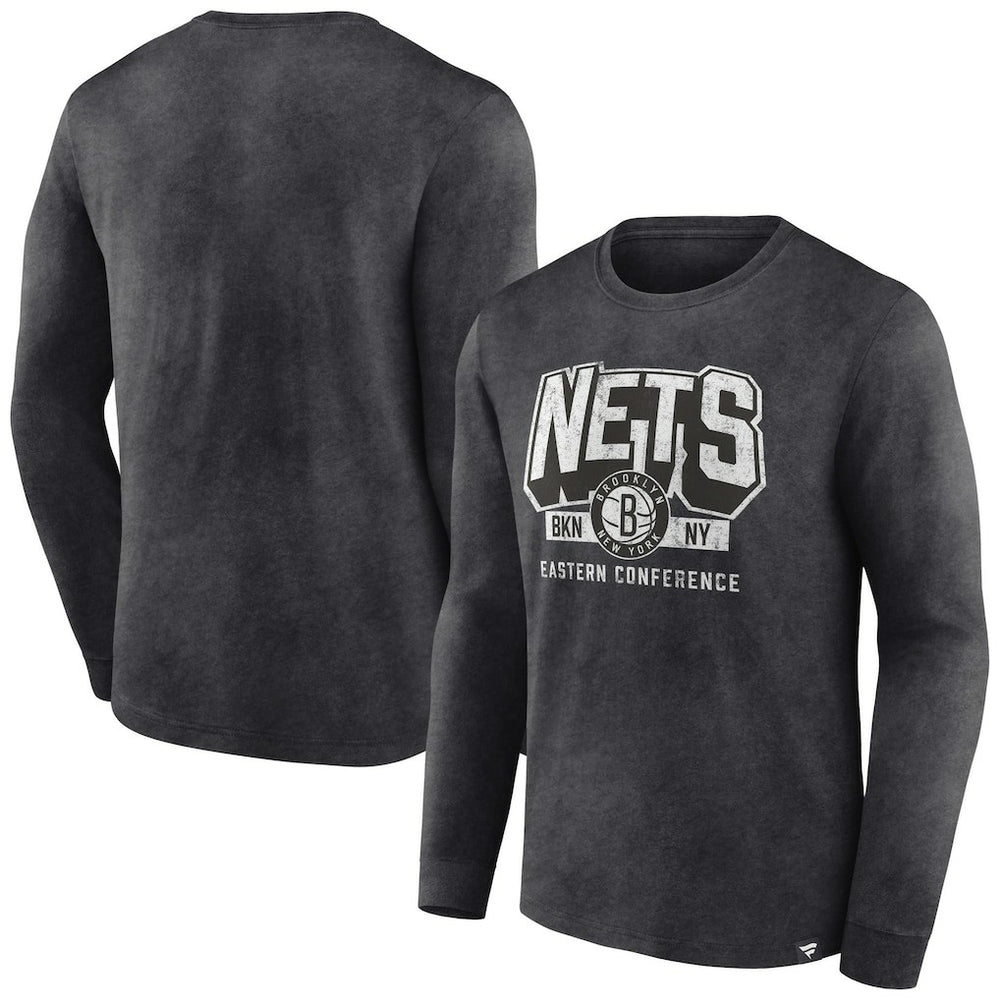 Fanatics - Brooklyn Nets Front Court Press Snow Wash Long Sleeve T-Shirt - Heather Charcoal