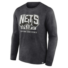 Fanatics - Brooklyn Nets Front Court Press Snow Wash Long Sleeve T-Shirt - Heather Charcoal