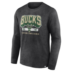 Fanatics - Milwaukee Bucks Front Court Press Snow Wash Long Sleeve T-Shirt - Heather Charcoal