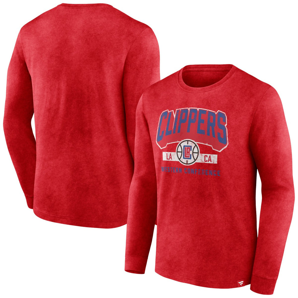 Fanatics - LA Clippers Front Court Press Snow Wash Long Sleeve T-Shirt - Heather Red