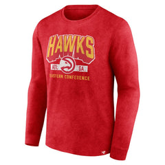 Fanatics - Atlanta Hawks Front Court Press Snow Wash Long Sleeve T-Shirt - Heather Red