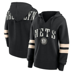 Fanatics - Brooklyn Nets Women's Bold Move Dolman V-Neck High Hip Hoodie - Black