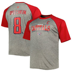 Alexander Ovechkin Washington Capitals Fanatics Big & Tall Captain Patch Contrast Raglan Name & Number T-Shirt Heather Gray/Red