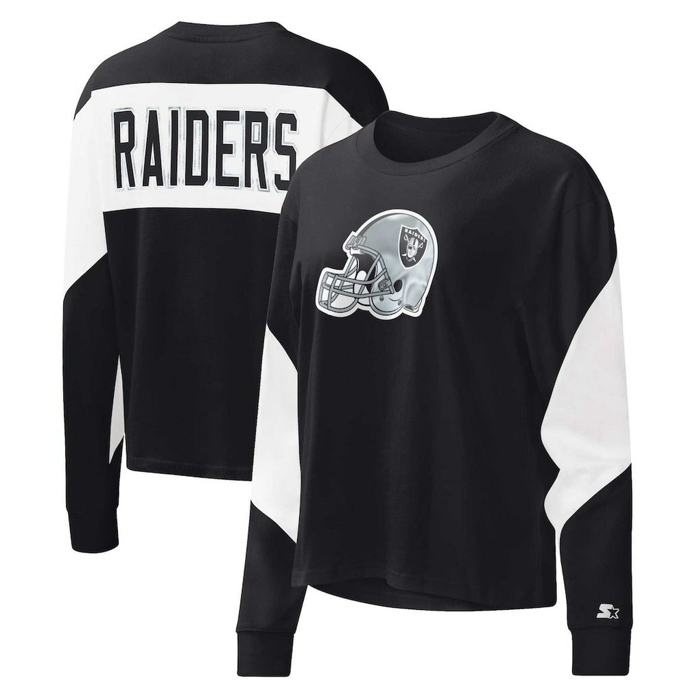 Las Vegas Raiders Starter Women's Insight Crop Tri-Blend Long Sleeve T-Shirt Black - NFL
