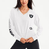 Las Vegas Raiders DKNY Sport Women's Lily V-Neck Pullover Sweatshirt White - NFL