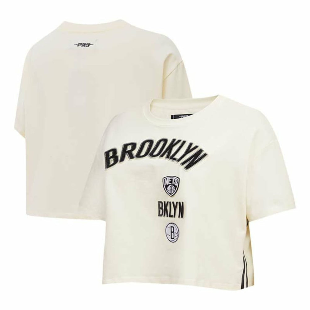 NBA - Brooklyn Nets Pro Standard Women's Retro Classic Cropped Boxy T-Shirt - Cream