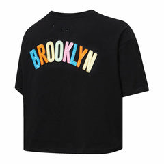 NBA - Brooklyn Nets Pro Standard Women's Washed Neon Cropped Boxy T-Shirt - Black