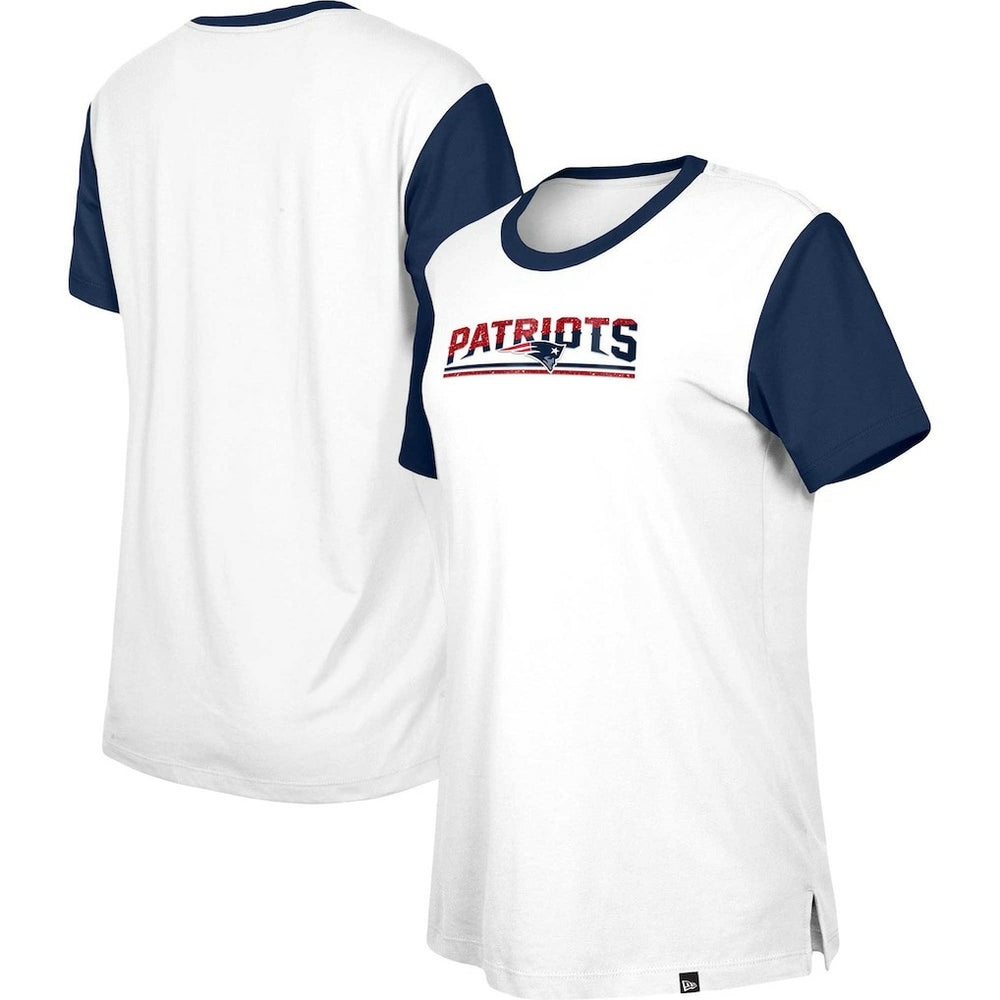 New England Patriots New Era Women's Third Down Colorblock T-Shirt White/Navy - NFL
