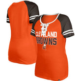 Cleveland Browns New Era Women's Throwback Raglan Lace-Up T-Shirt Orange - NFL