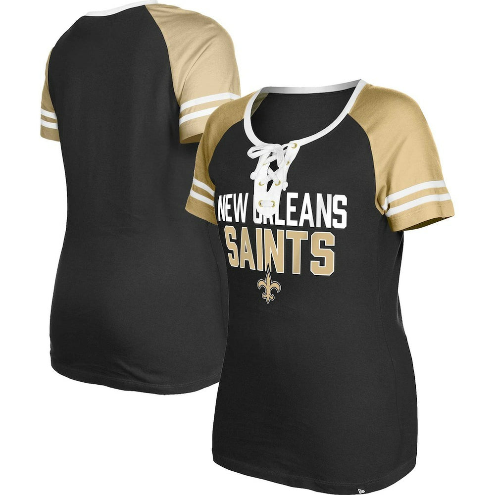 New Orleans Saints New Era Women's Raglan Lace-Up T-Shirt Black - NFL