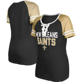 New Orleans Saints New Era Women's Raglan Lace-Up T-Shirt Black - NFL
