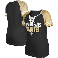 New Orleans Saints New Era Women's Raglan Lace-Up T-Shirt Black - NFL
