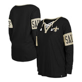 New Orleans Saints New Era Women's Lace-Up Notch Neck Long Sleeve T-Shirt Black - NFL