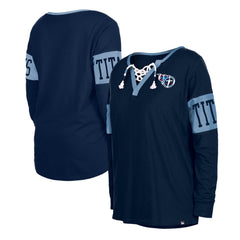 Tennessee Titans New Era Women's Lace-Up Notch Neck Long Sleeve T-Shirt Navy - NFL