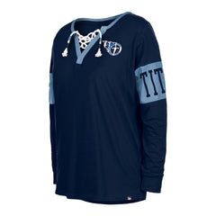 Tennessee Titans New Era Women's Lace-Up Notch Neck Long Sleeve T-Shirt Navy - NFL