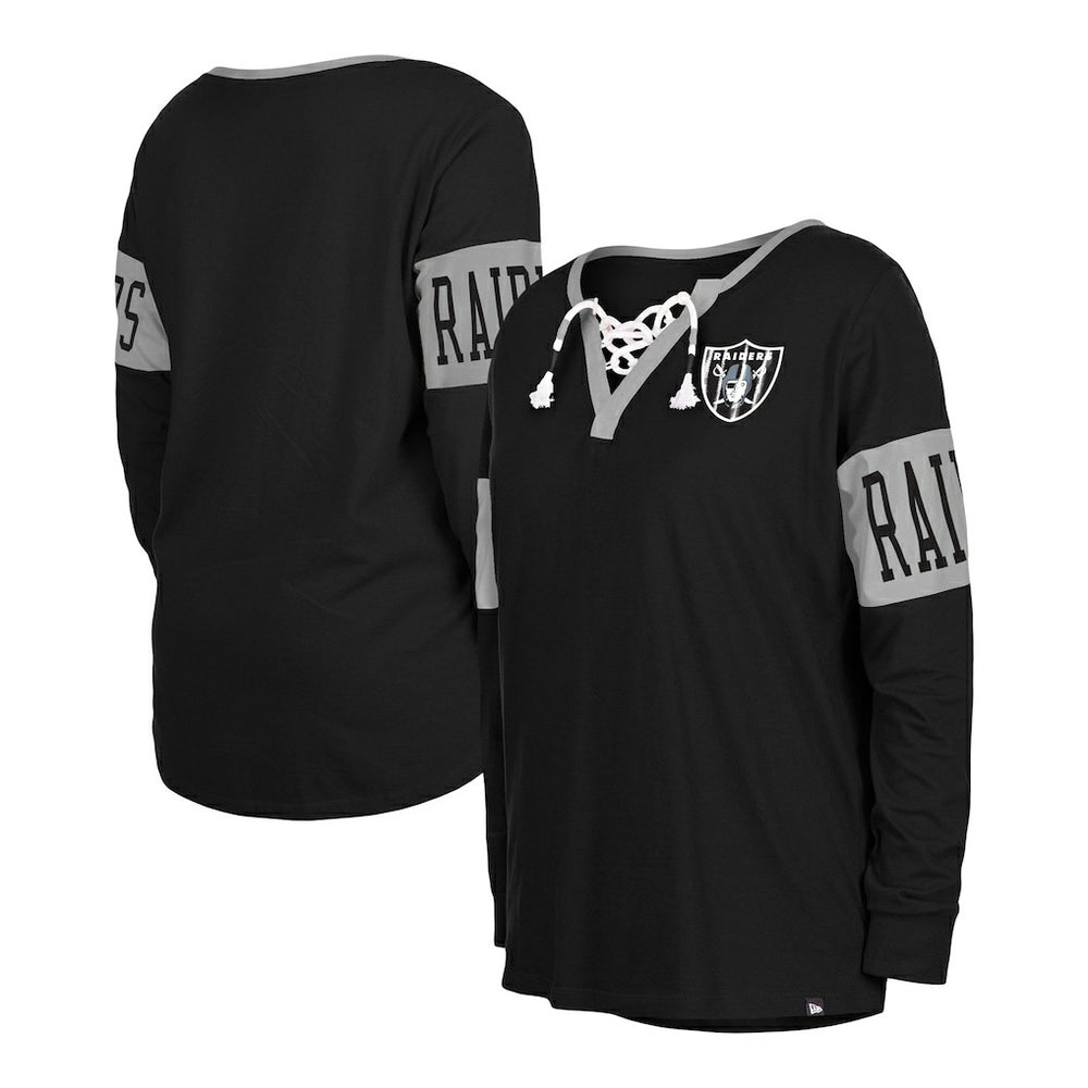 Las Vegas Raiders New Era Women's Lace-Up Notch Neck Long Sleeve T-Shirt Black - NFL